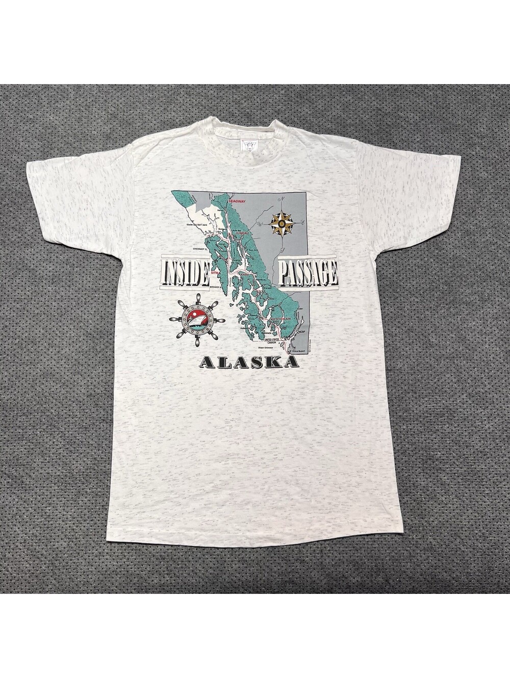 Vintage 1992 Inside Passage Alaska Roadmap T-Shirt Large Rare Men’s White